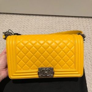 Chanel Boy Old Medium Mustard Lambskin Leather